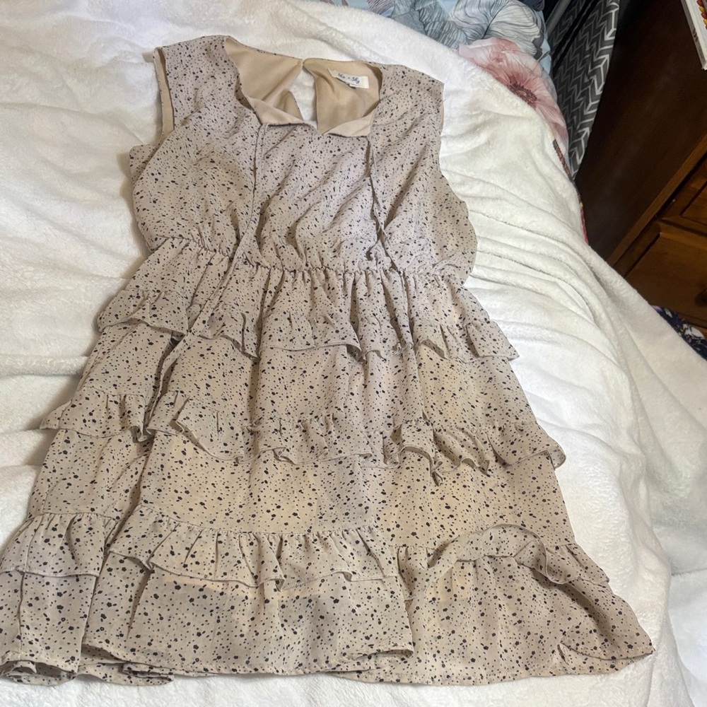 She + Sky Beige and Black Patterned Dress